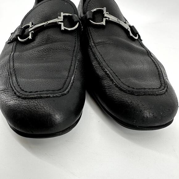 Salvatore Ferragamo Gancini Driving Loafers Pebbled Leather Slip On Black 6.5EE main image 7